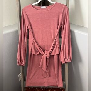 Pink Long Sleeve Dress with Tie Front